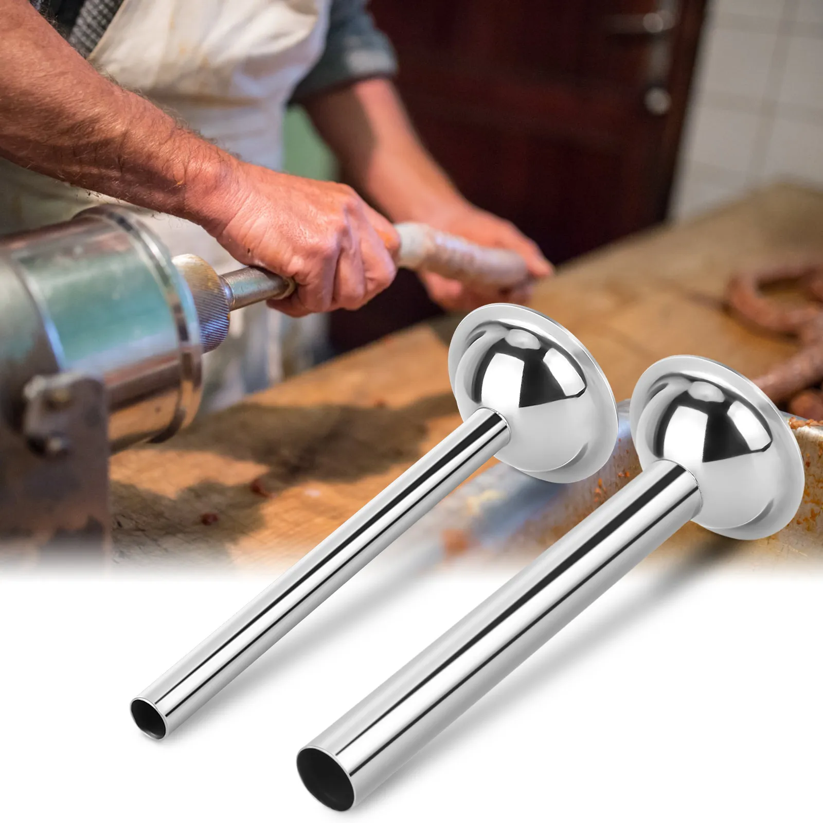 2 Pcs/set Home Thickened Sausage Stuffer Filling Tube Funnel Stainless