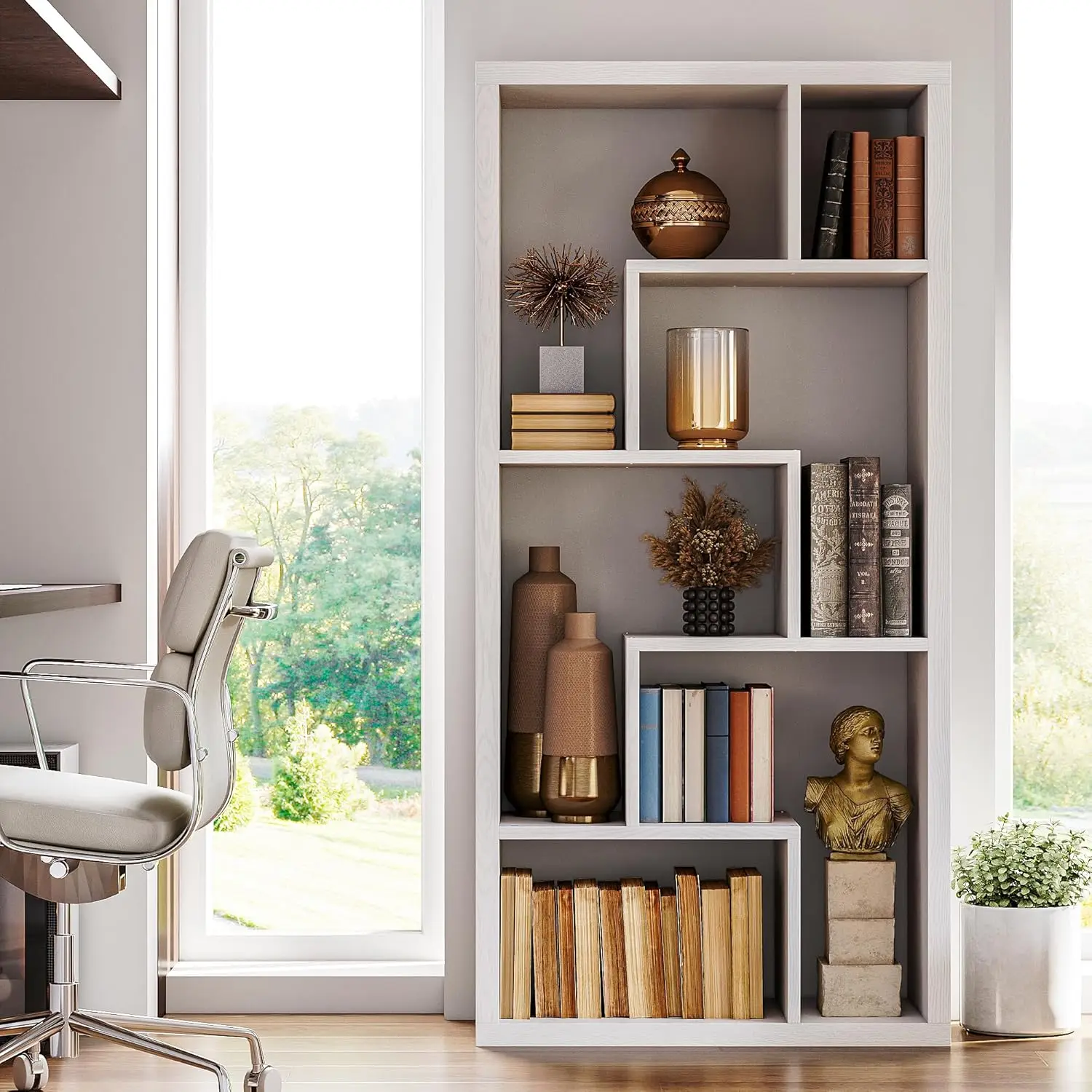 6-Shelf Industrial Bookshelf White Etagere Bookcase Tall Storage Display Bookshelf with Thicken Shelf 6