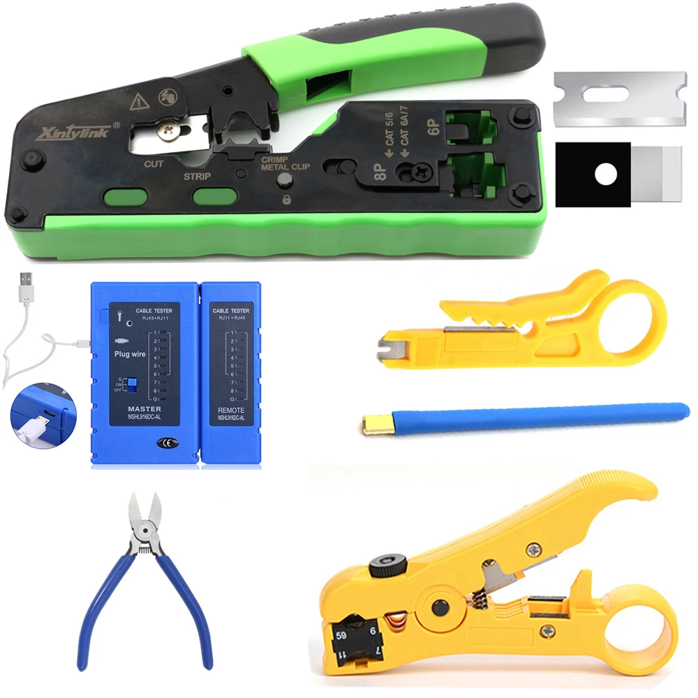 All in one rj45 crimper clamp Networking Tools kit set rg45 CAT5 CAT6 CAT6A CAT7 CAT8 Wire Stripping Crimping stripper pliers