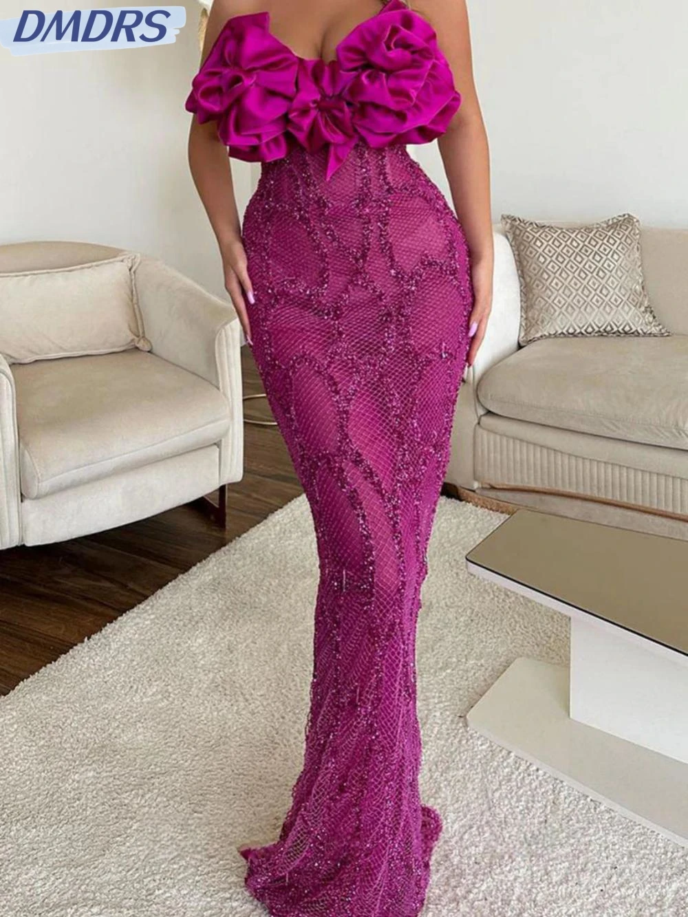 

Sexy Sleeveless Backless Prom Dress Sparkly Beadings Cocktail Gown Luxury Purple Straight Long Evening Dress Robe De Mariée