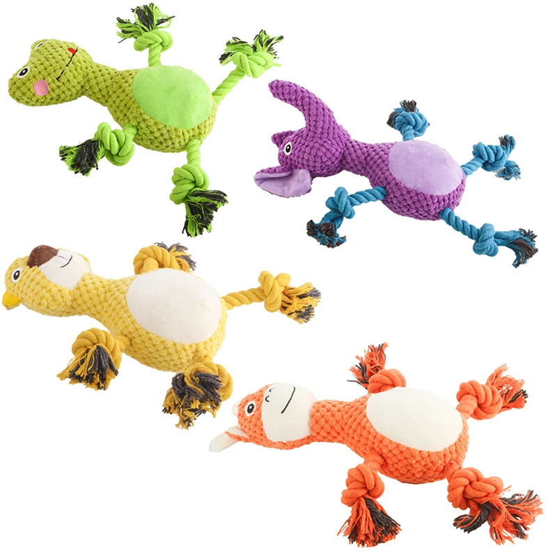 

Plush Dog Toys Bite Resistant Pet Puppy Training Molar Teeth Cleaning Squeaker Squeaky Toys Cute Animal Shape Corduroy Chew Toy