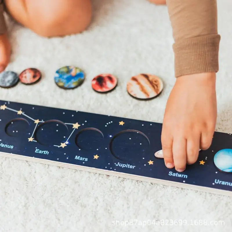 Wooden Puzzle Toy Solar System Model Science Toys Set Montessori Planets Science Educational Puzzle Toys for Kids Gifts