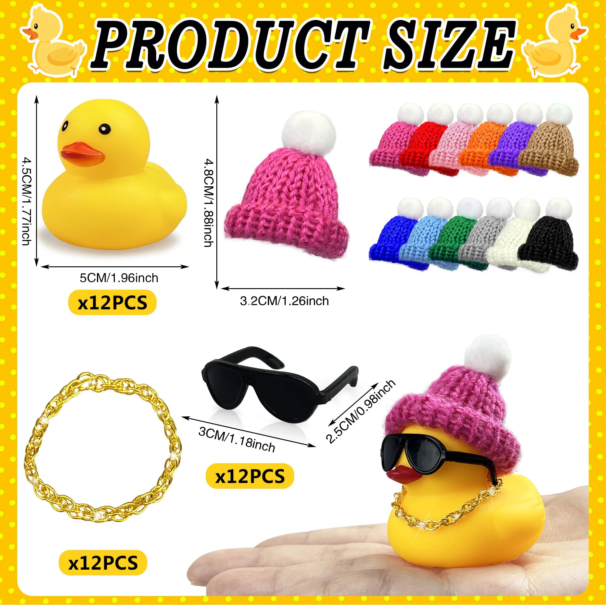 6/12/24 Set Mini Ducks with Mini Hats Necklace and Sunglasses Duck Toy for Shower Birthday Swimming Party Gift Favor Decorations 2