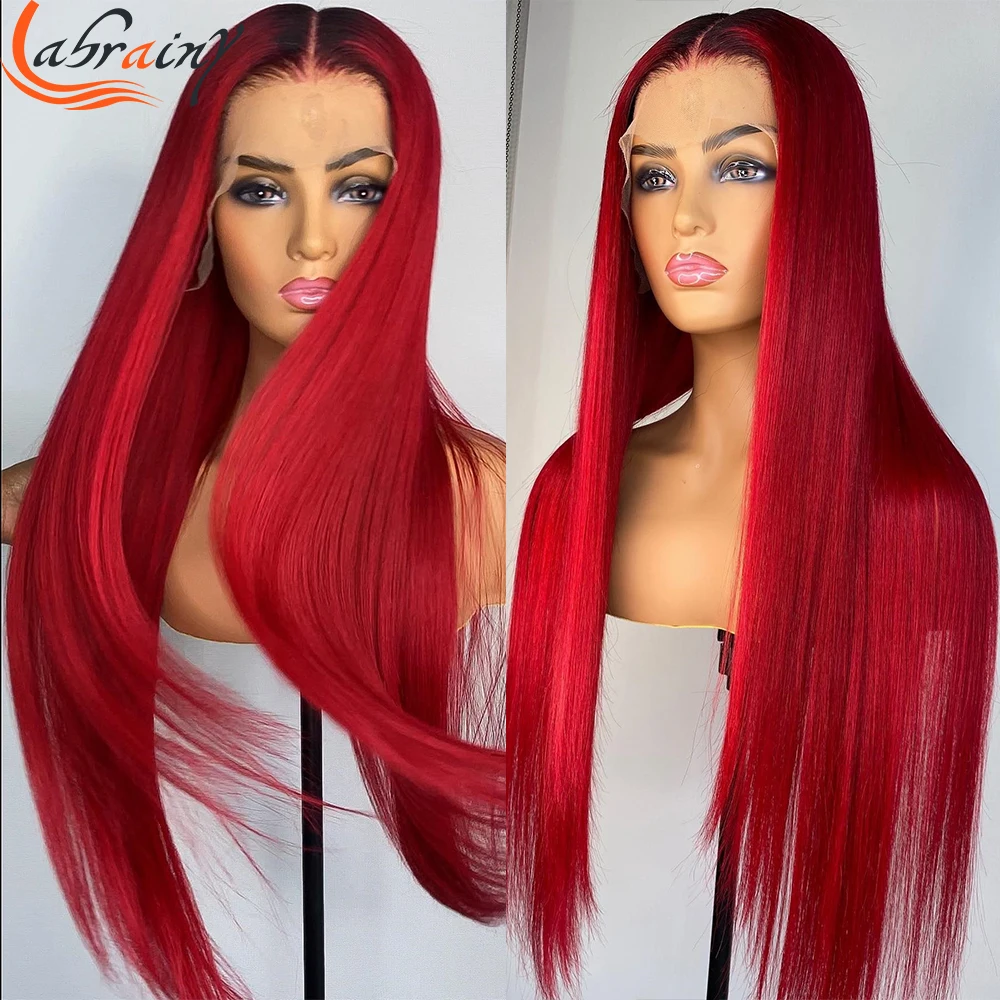 Ombre 13x4 Lace Front 1b/99j Glueless Human Hair Wigs Red Pre Plucked