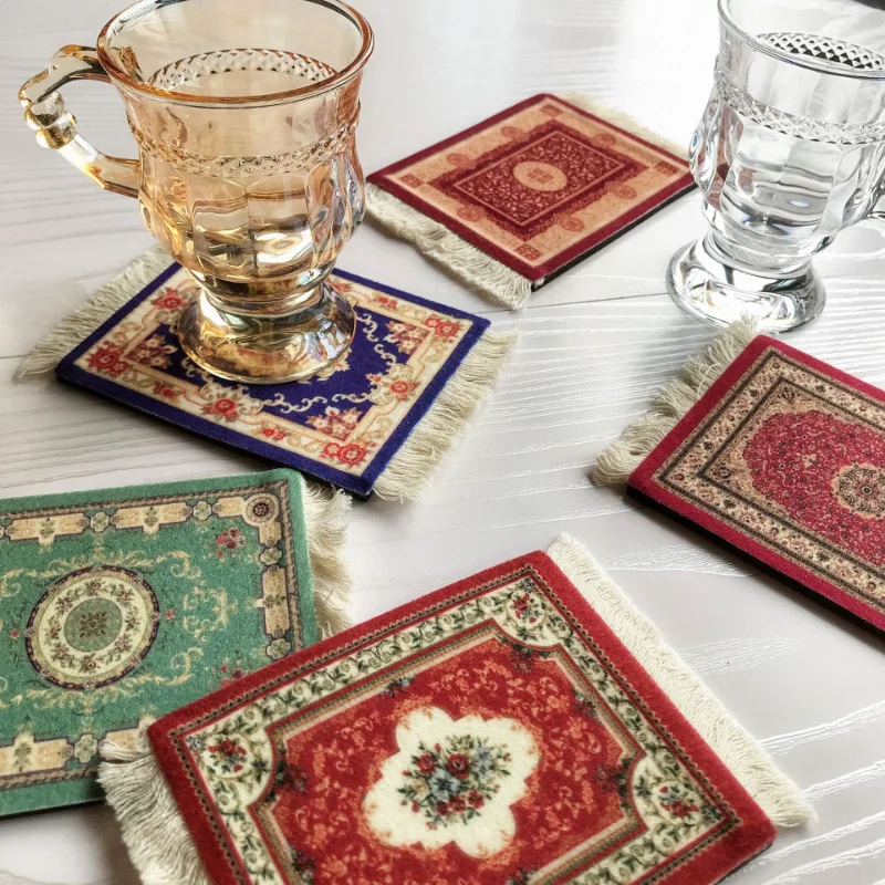 

Bohemian Tassel Cup Mat INS Handmade Persian Retro Non Slip Dining Table Mat Kitchen Accessories Decoration Home Pad Coaster