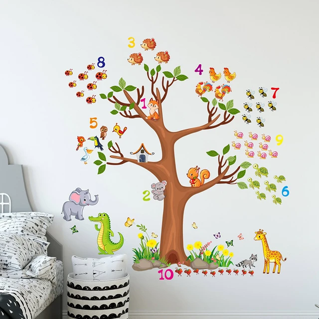 Grands Autocollants Muraux en Forme d'Arbre pour Chambre d'Enfant Garçon,  Décor Mural avec Chiffres