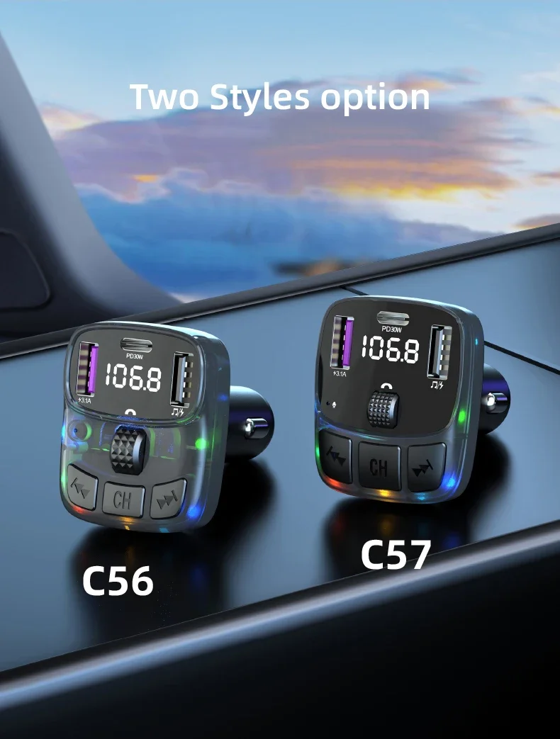 Car Charge Bluetooth 5.3 FM Transmitter Handsfree Car Radio Modulator MP3 Player With PD30W Super Quick Charge Adapter