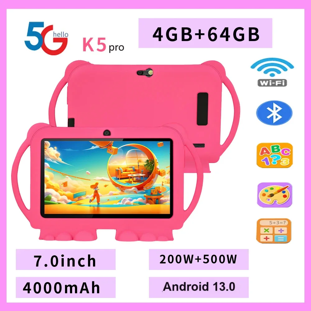 2025 New 5G WIFI 7-inch Children’s Tablet 4GB+64GB ROM Drawing and Learning Portable Mini Tablet Quad Core Dual Cameras 4000mAh