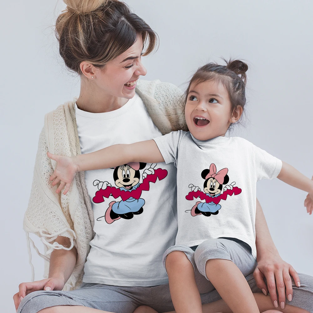 aunt and niece matching outfits Children's Girls Short Sleeve Infant jumpsuit Mother Kids Matches Clothes Cartoon Minnie Mouse Disney Top Dropship Romper Children's Set