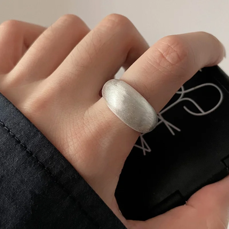Silver Color Solid Matte Brushed Matt Chunky Satin Ring for Women Modern Minimalist Open Ring Jewelry Accessory