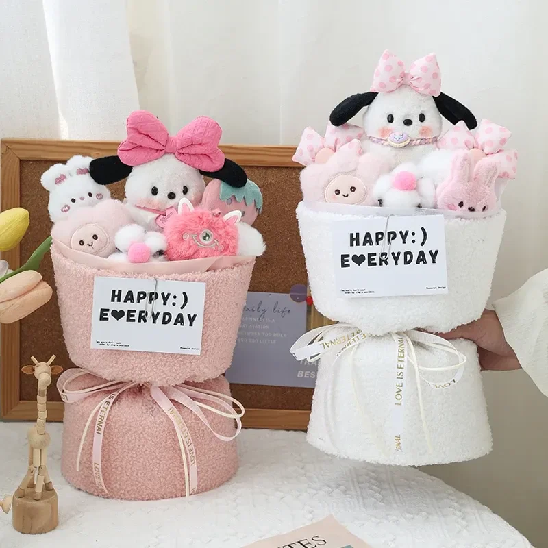 

Милые плюшевые игрушки Sanrio с бантом, плюшевые куклы, букет цветов, Мультяшные девочки, креативные подарки на день Святого Валентина, выпускной, новый год