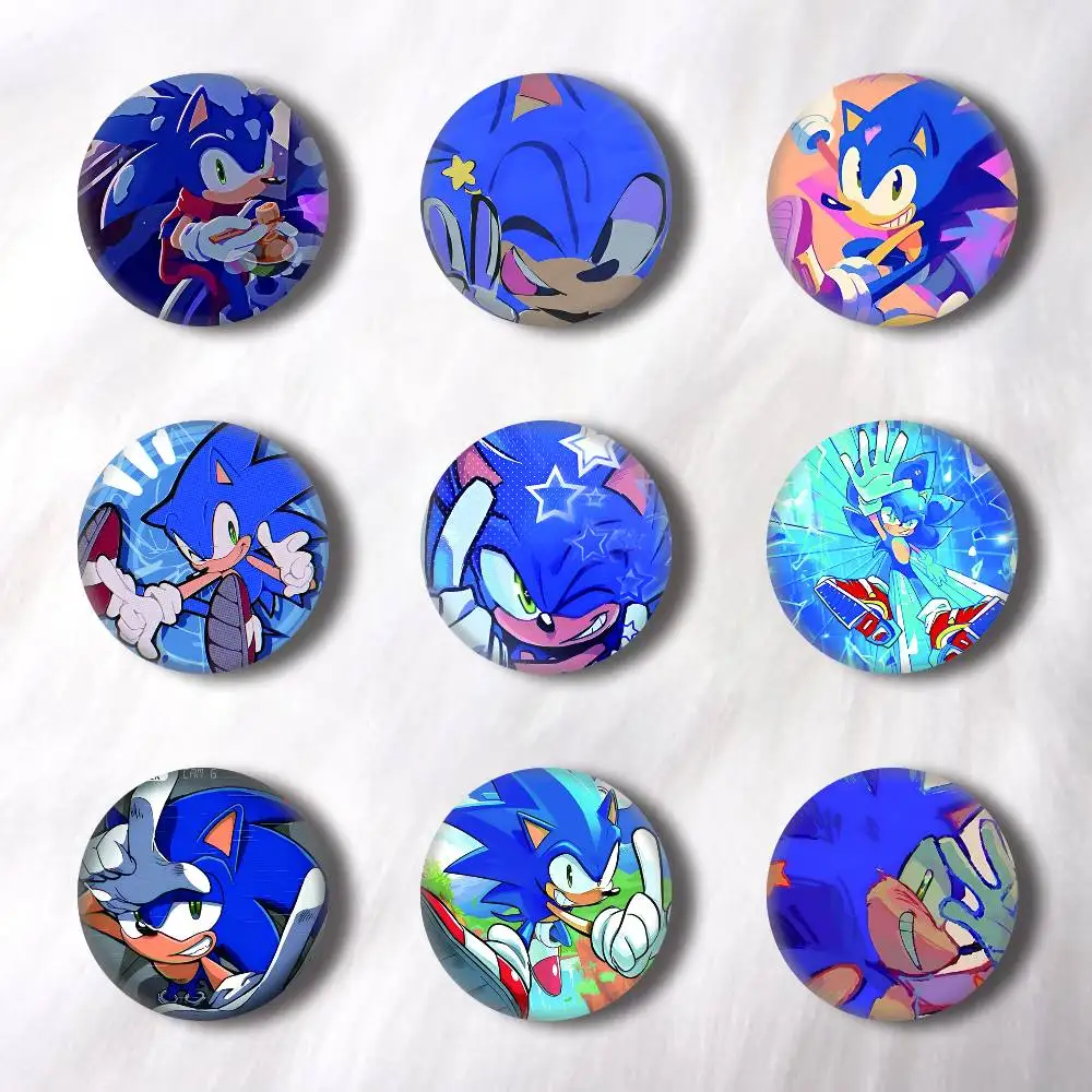 Beliebte Film-Sonic-Anime-Pins, Abzeichen, runde Laser-Broschen, Kleidungs- und Rucksack-Accessoires