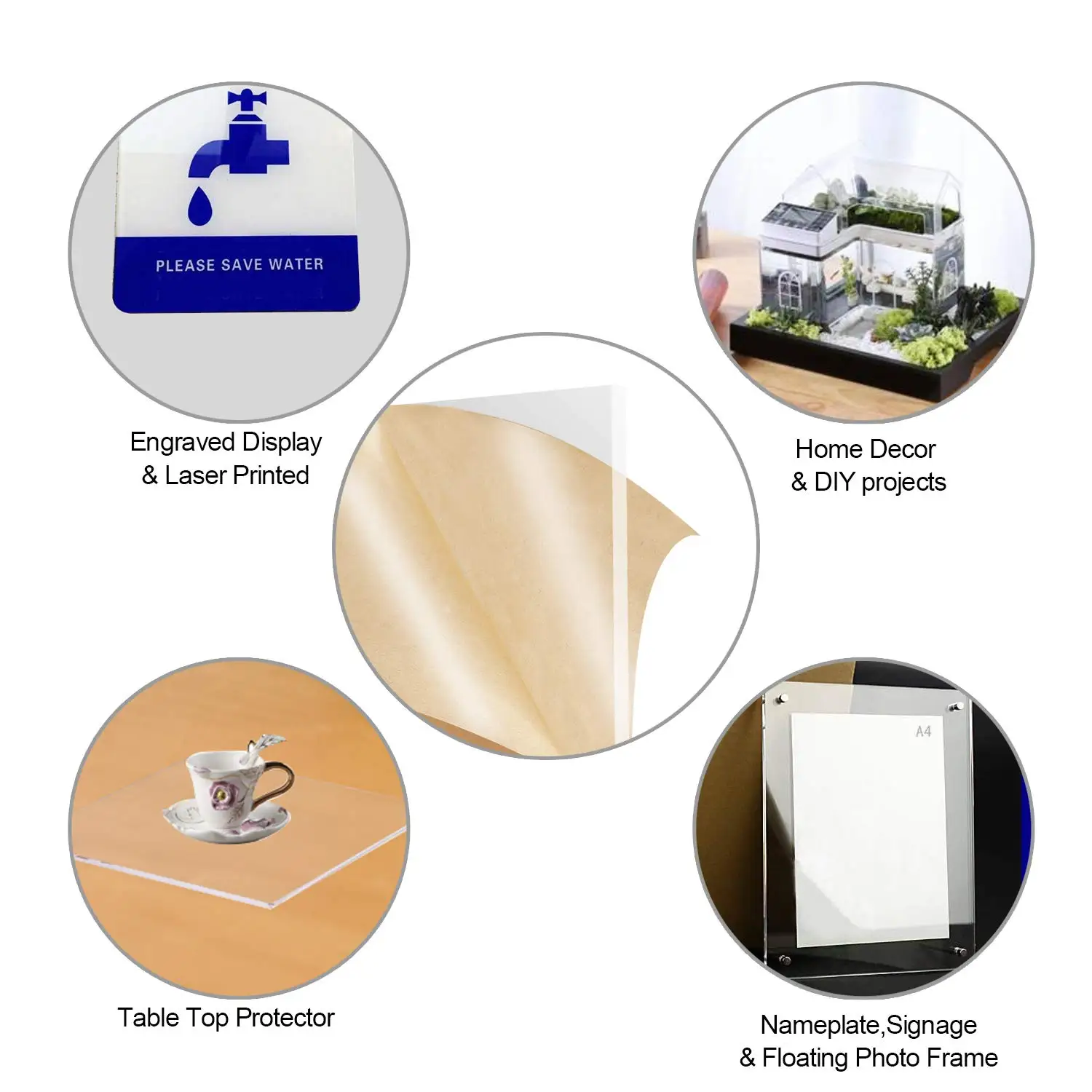 Acrylic Sheet Clear Cast Plexiglass Panel Transparent Plastic Board for Signs Display Crafts Projects