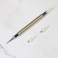 Dual-ended Nail Art Dotting Pen Set With 2 Replaced Heads Rhinestone Beads Studs Picker Wax Pencil Brush Nails Art Tools 2