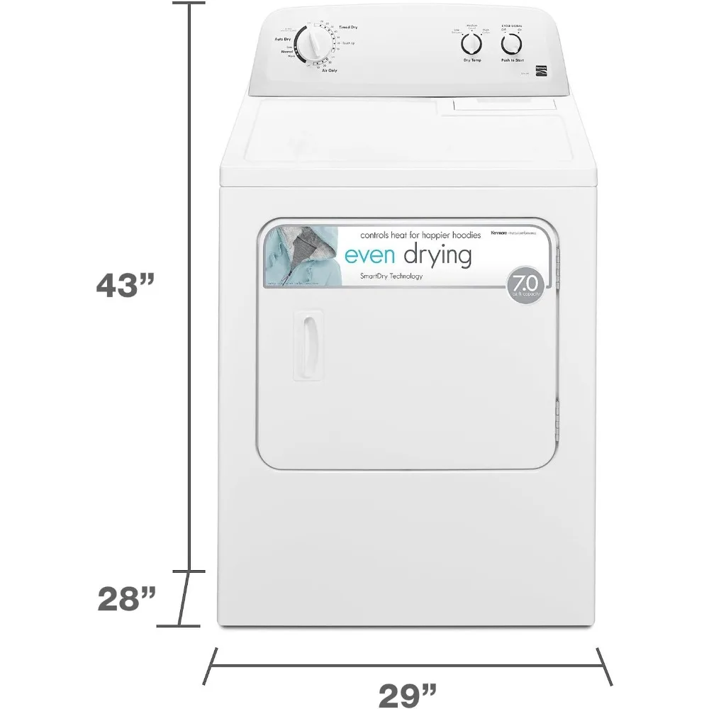 29" Front Load Electric Dryer with Wrinkle Guard and 7.0 Cubic Ft. Total Capacity, White 6