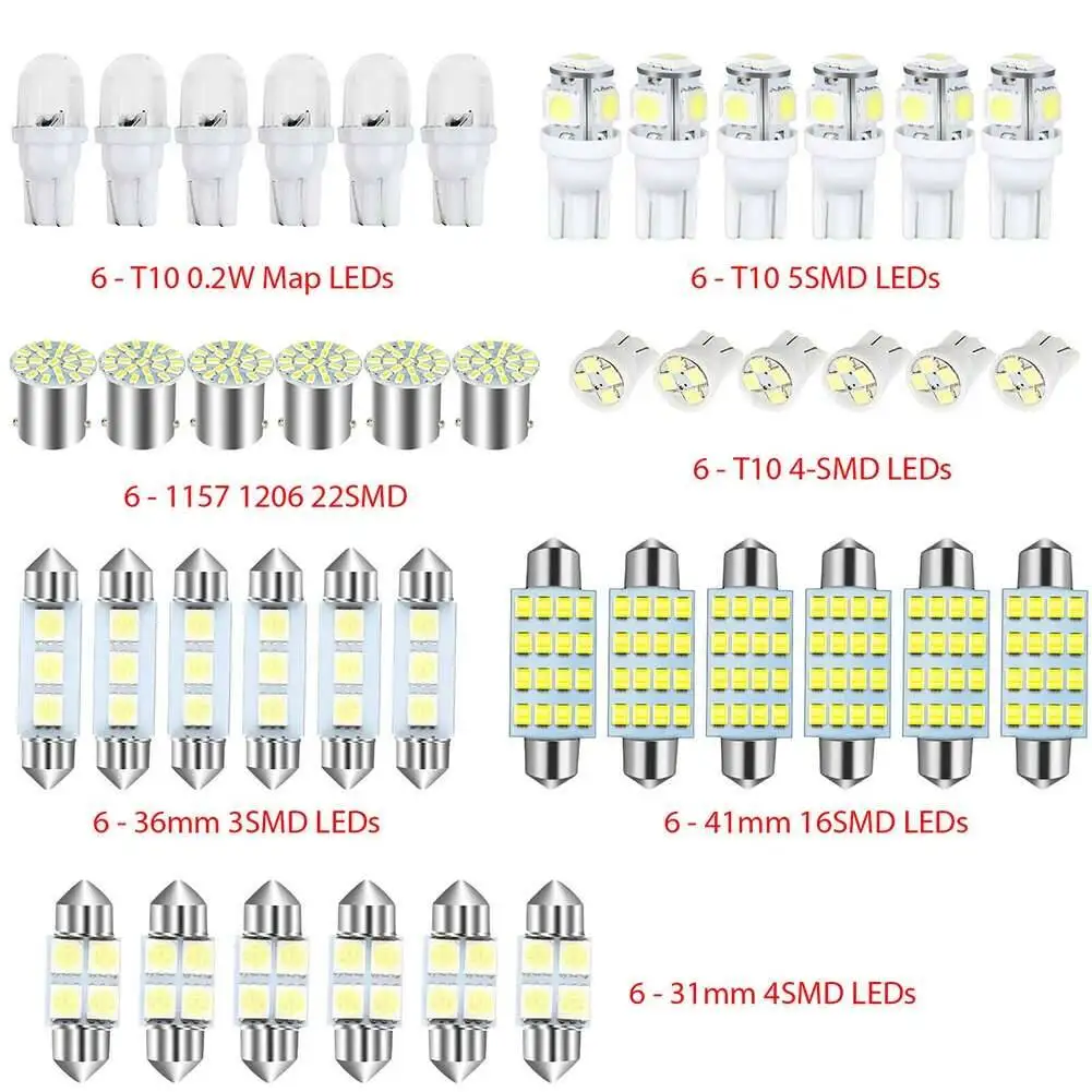 Світлодіодне внутрішнє освітлення 6000K 12V T10 168 2825 W5W 921 Комплект для автомобіля Автомобільна карта Купол Двері Багажник Лампа підсвічування номерного знака
