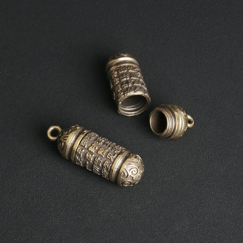 Mini Storage Boxes Hollow Brass Buddha Bottle Sutra Cylinder Pendant Keychain Handmade Vintage Pill Box Container Bottle Keychains Pill Case