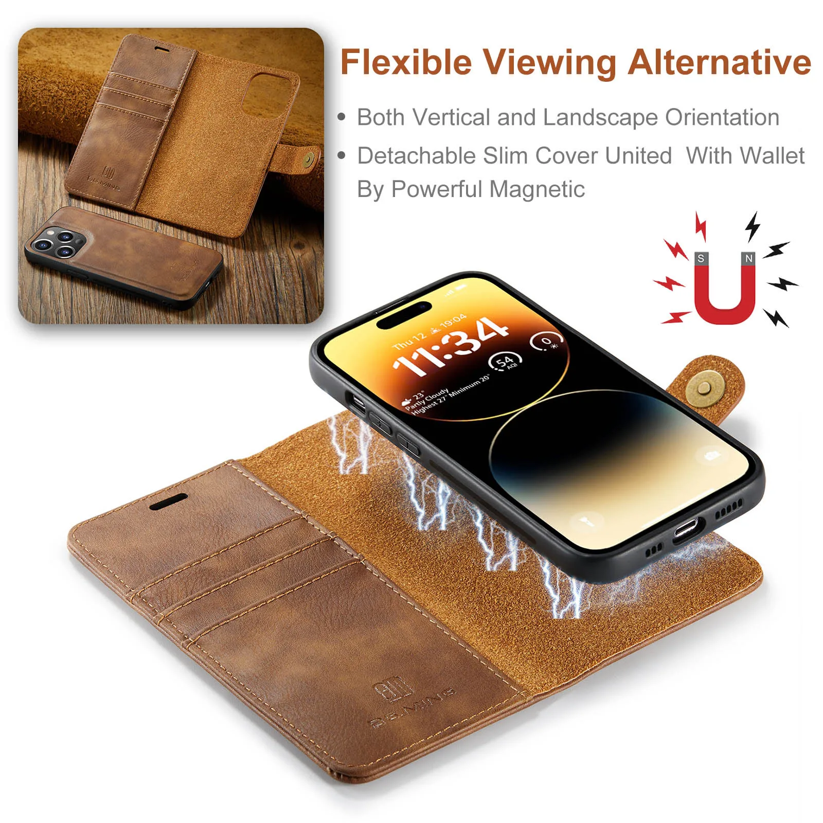Versatile Detachable Leather Wallet Case with Magnetic Card Holder