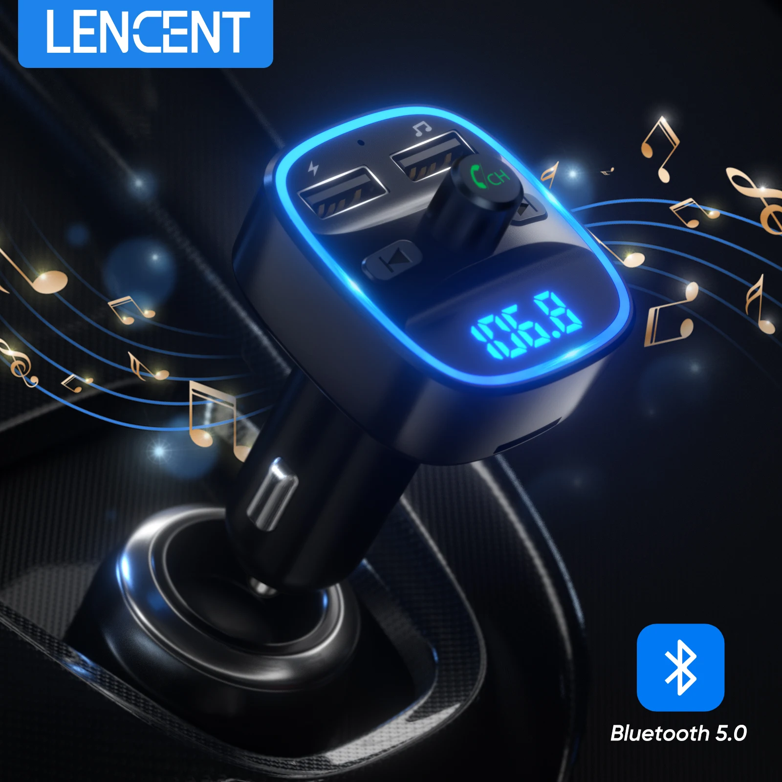 LENCENT Bluetooth 50 FM Transmitter for Car, QC30 Car Charger