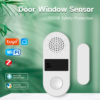 Tuya WiFi/Zigbee Door Window Sensor 130DB Sound Light Alarm Wireless Door Detector SmartLife APP Remote Control for Google Home 1