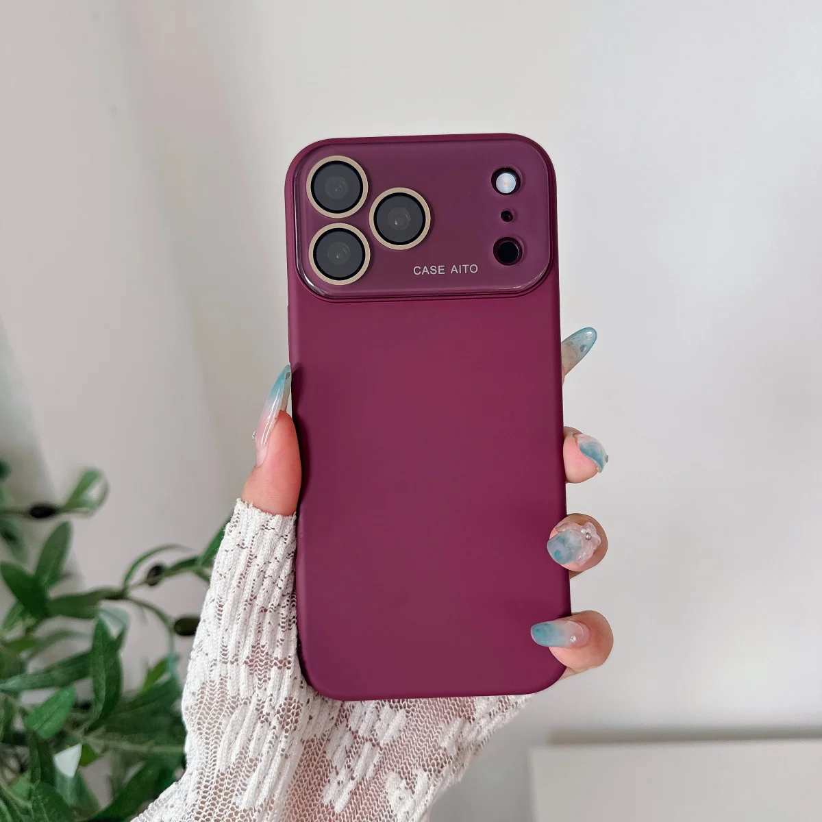 Large Window Liquid Silicone Orange Shockproof Phone Case with Fashion Lens Protection