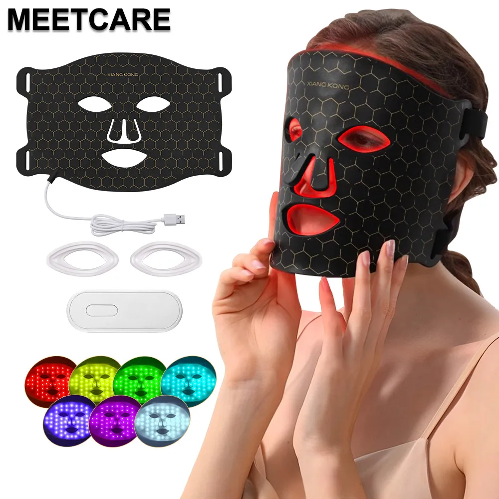 7 Colors LED Face Mask Silicone Gel Red Light Therapy Photon Silicone Facial Mask for Oil Control Repair Tightening Pigmentation