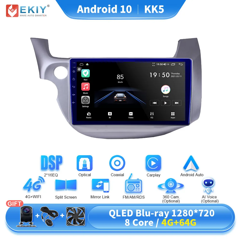 best dvd player for car headrest EKIY KK5 Android 10 Car Radio For Honda Jazz Fit 2007 - 2013 Stereo Multimedia Video Player Carplay Auto GPS Navigation 2din DVD auto video player Car Multimedia Players