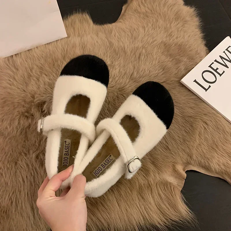 

2024 Hot sales Spring Autumn Women Fur Warm Shoes Fashion Shallow Mix Colors Ladies Flats Shoes Round Toe Women's Footwear