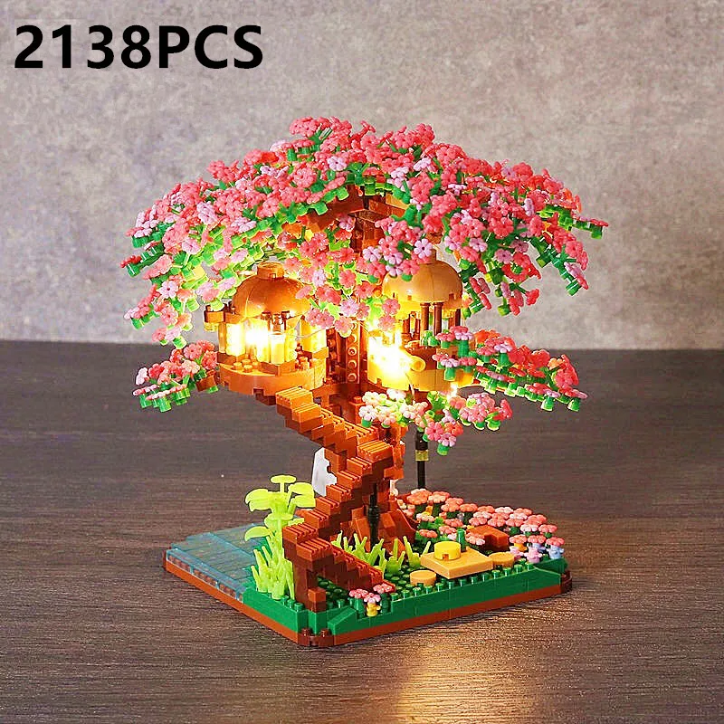 2138 pçs mini sakura árvore casa construir bloco cidade rua vista cerejeira  modelo bouquet blocos de construção brinquedos crianças presentes diy -  AliExpress