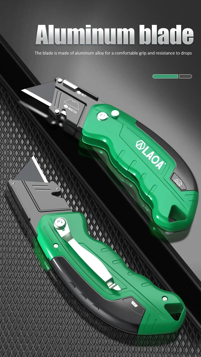 LAOA Hochleistungs-Klappmesser aus Aluminiumlegierung, Verstellbares Kunstmesser, Tapetenmesser, Leder-, PCB- und Acrylplattenmesser – Detail 4