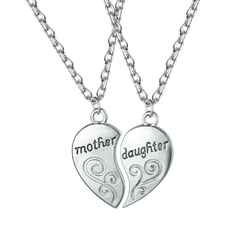 Silver Color Splicing Heart Necklace for Women Romantic Forever Love Mother Daughter Best Wishes Mother's Day Jewelry Gifts