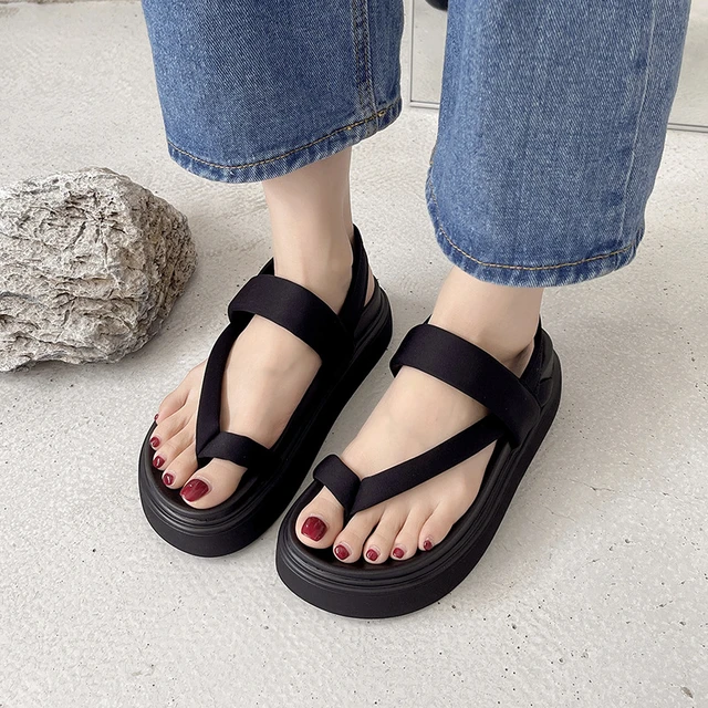 BCEBYL Thick Soled Sandals Women's 2023 New Fashion Elastic Cloth Flip-flops  Thick-soled Beach Roman Shoes Leather Shoes - AliExpress
