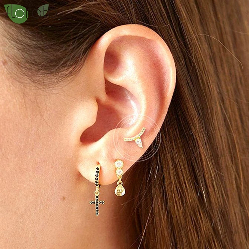 

925 Sterling Silver Needle Square Geometry Gold Plated Earrings for Women Color CZ Crystal Stud Earrings Premium Luxury Jewelry