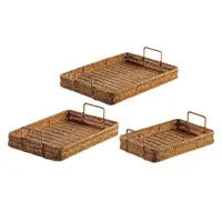 Rectangular Hand Woven Serving Tray Multipurpose Decoration Vegetables Holder Kitchen Organizer Crafts for Coffee Table Home 1