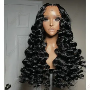 Long Deep Wave Full Lace Wig Human Hair European Hair Jet Black Glueless Per Plucked 13x6Lace Frontal 5x5HD lace Women's Wig