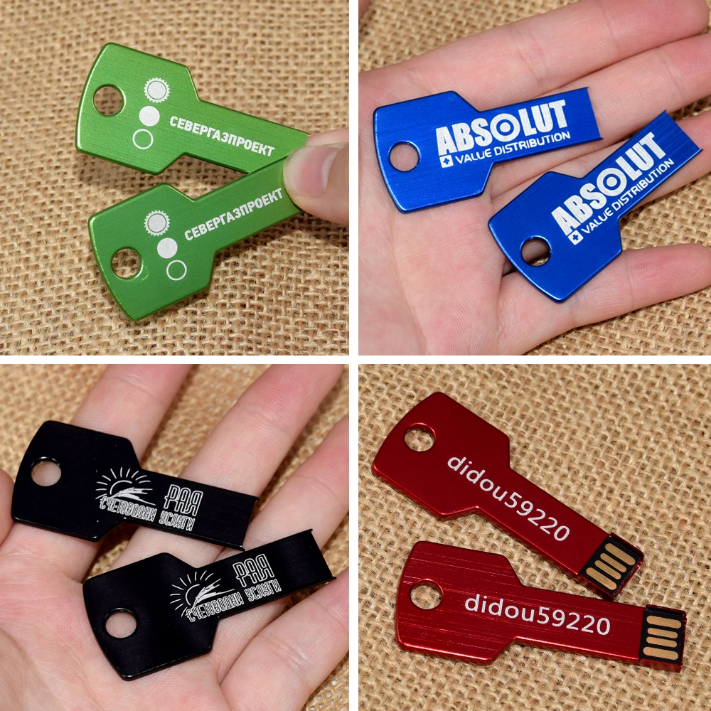 USB Flash Drive Custom logo USB Key shape Pendrive Metal Memory Stick 4GB 8GB 16GB 32GB 64GB
