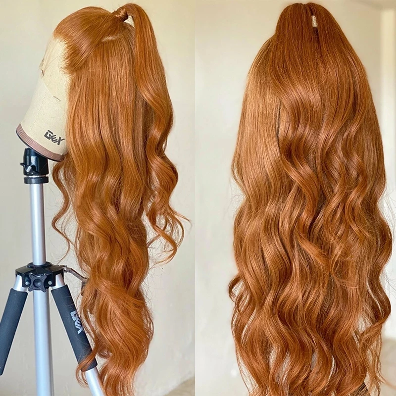 Body Wave Ginger Orange Color Synthetic Hair Lace Front Wig 26 Inch Long Fiber Wavy Frontal Wigs For Fashion Women Glueless