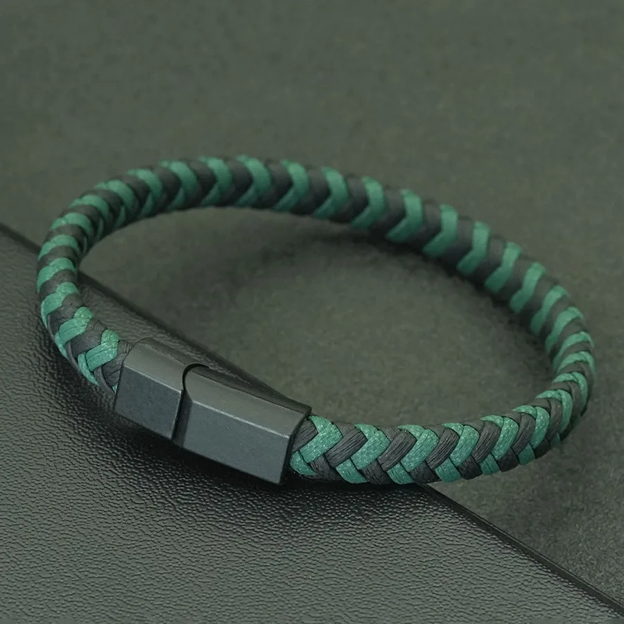 Handwoven Magnetic Buckle PU Leather Men's Bracelet - Adventure Riding Collection