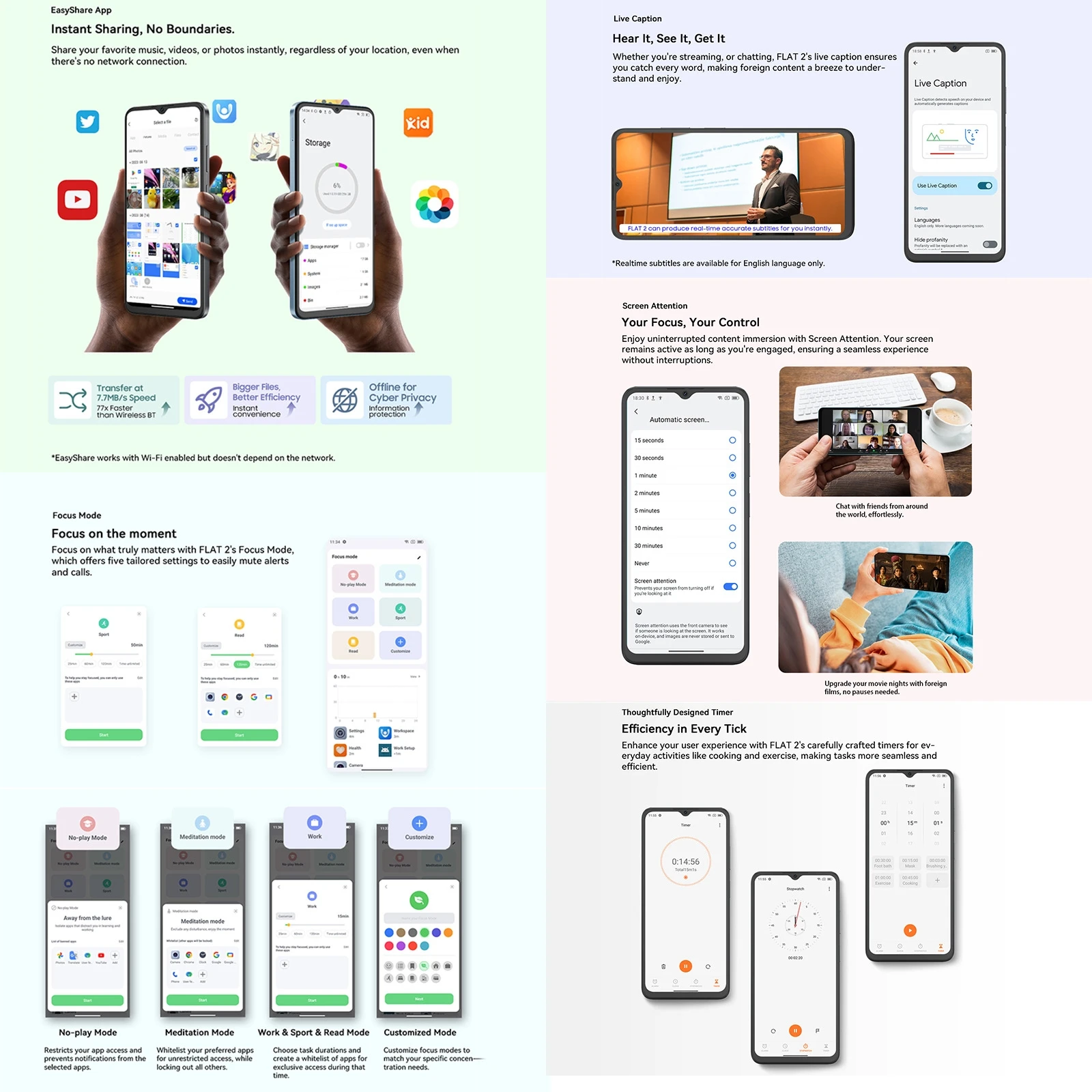 Blackview Oscal FLAT 2 Smartphone 4GB+128GB/256GB 6.6'' Android 14 Unisoc T606 5000mAh Battery 13MP+8MP Camera 4G Mobile Phone