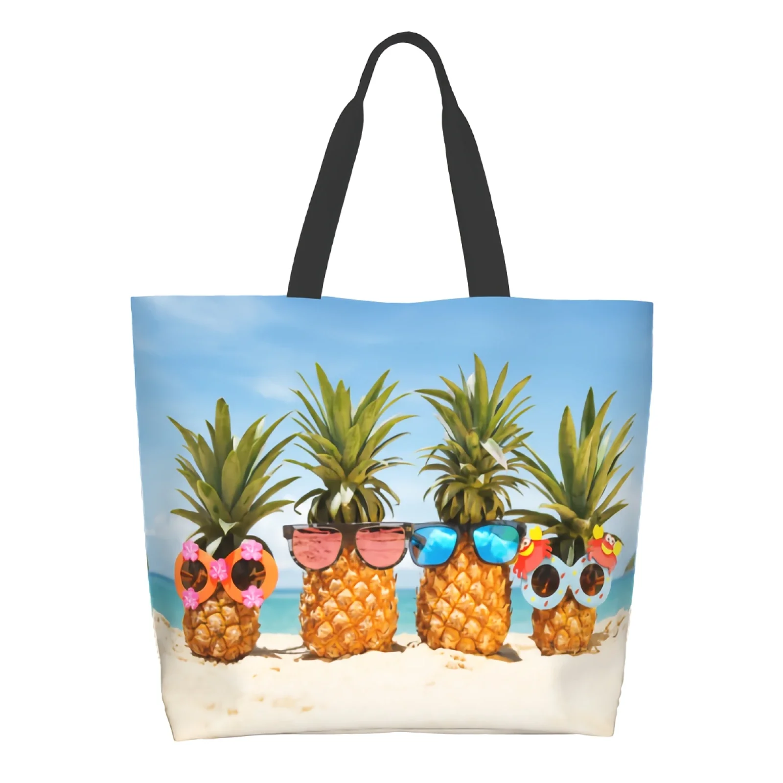 

Многоразовая пляжная сумка-тоут с принтом ананасов, летняя тропическая сумка для покупок, повседневный легкий вместительный тоут на плечо