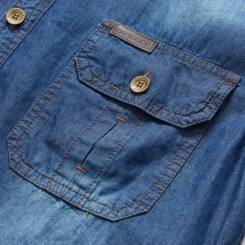 GL Men's Summer Short Sleeve Denim Shirts Double Pocket Solid Casual Cowboy Jeans Shirts Men Designer Blue Blouse M-5XL