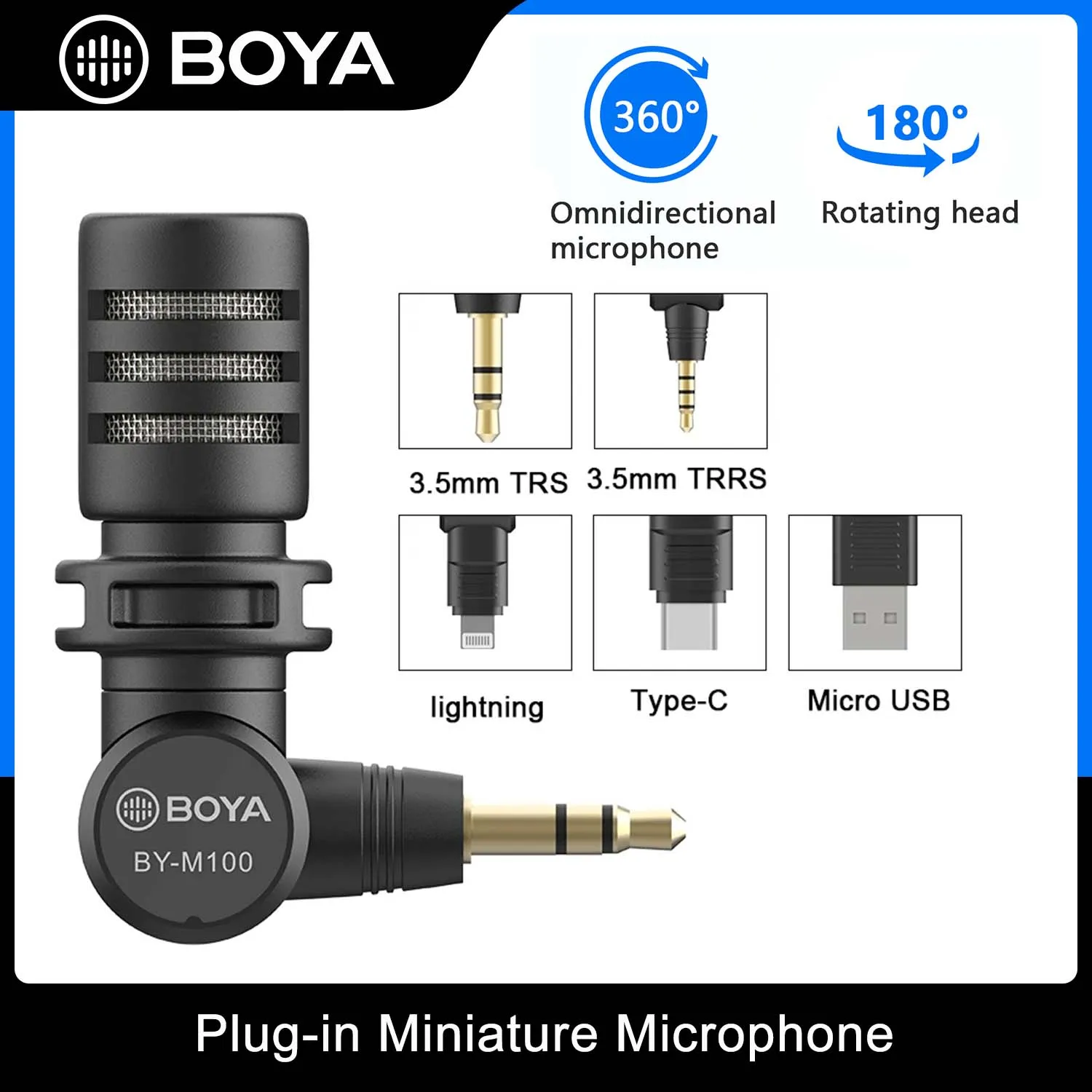 

BOYA BY-M100 Omnidirectional 3.5mm TRS Microphone for DSLR Camera Camcorder Phones PCs Plug and Play MicMic