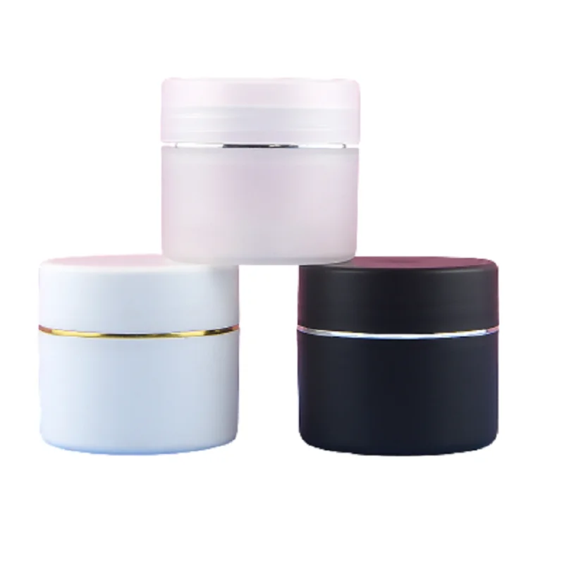 

30pcs Double Wall PP Plastic Cream Jar 30g 50g White Black Round Lotion Cream Container Gold Silver Edge Cosmetic Face Cream Jar
