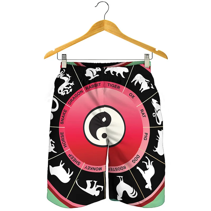 

Vintage Chinese Yin Yang Graphic Beach Shorts For Men 3D Printed Eight Diagrams Surf Board Shorts Quick Dry Swimming Trunks