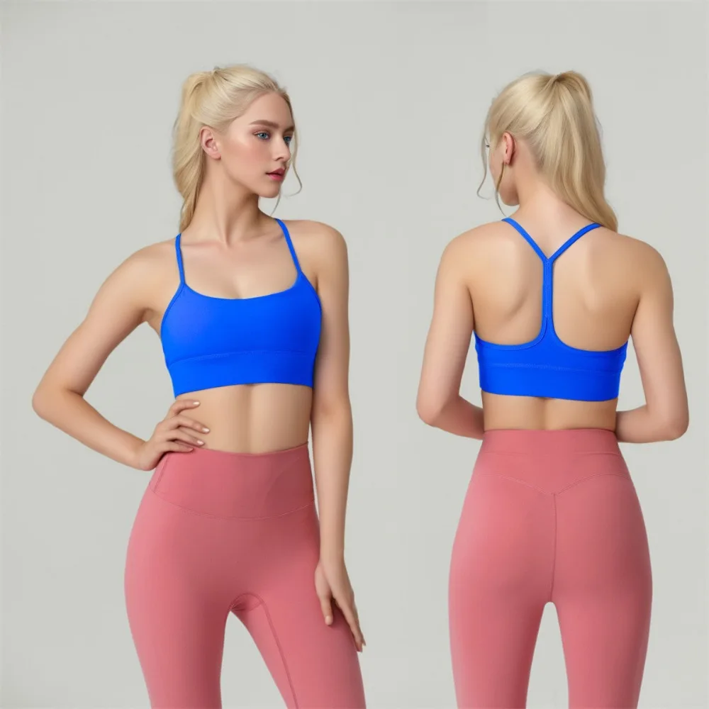 

2024 Women's Sexy Sports Bra Sweat Absorbent Shock-proof Gym Running Solid Color Y-back Fitness Underwear Seamless Yoga Bra Top