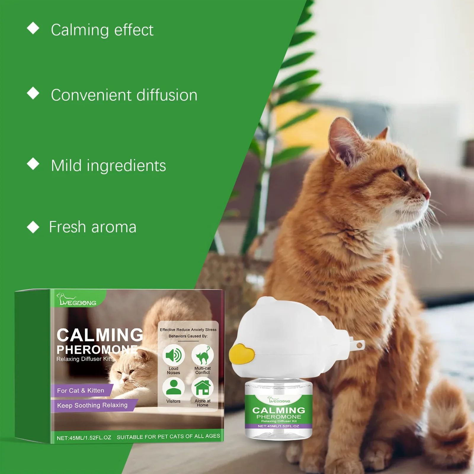 Cat Pheromone Calming Diffuser Anti Anxiety Stress Soothing Relaxing Gentle Ingredients Pets Pheromone Calming Diffuser 45ml