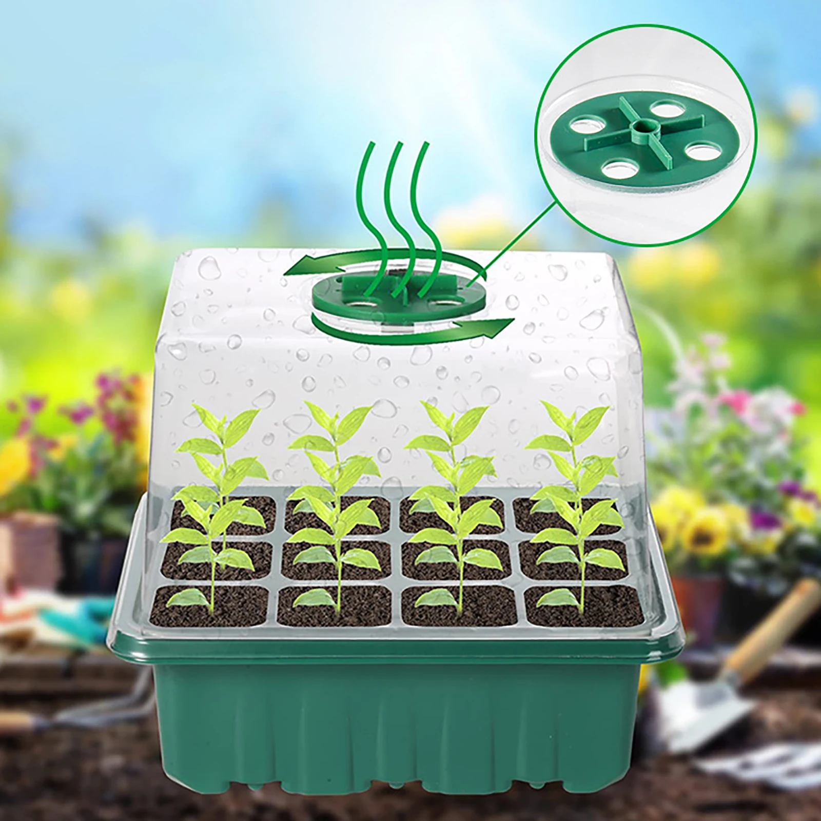 Seedling Starter Kit with Humidity-Control Domes - Set of 3 Trays with Adjustable Vents