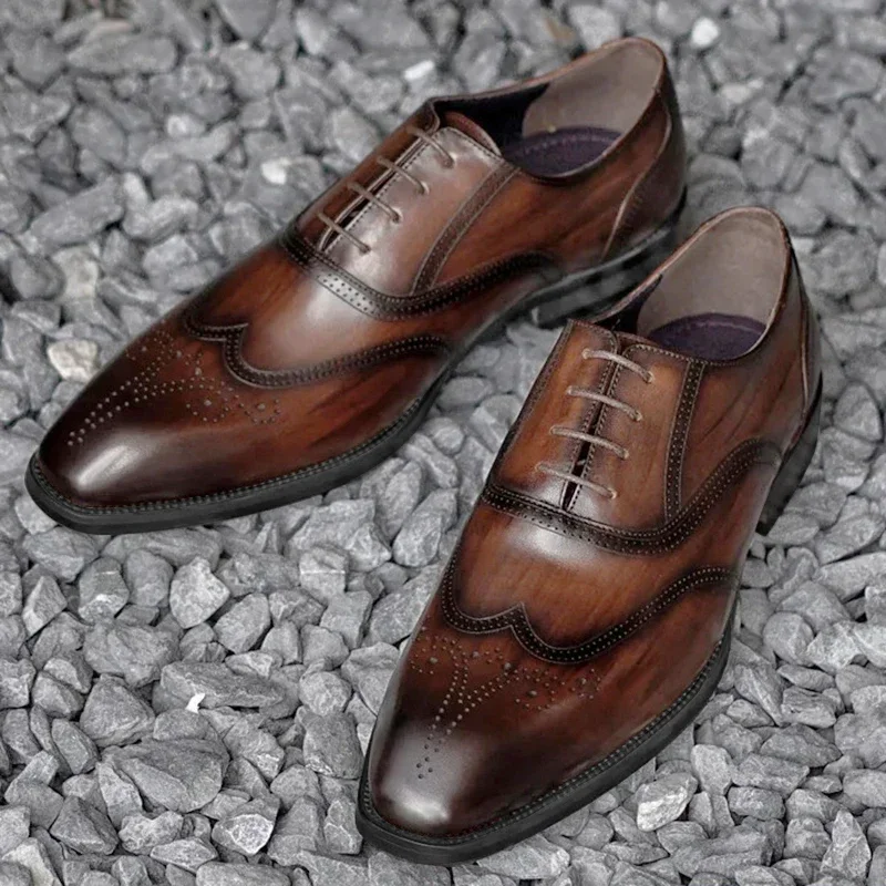 Luxury Boy Wedding Shoes Men Dress Leather Church Shoes Wine Red Burgundy Oxfords Social Gents Suit Casual Business Party