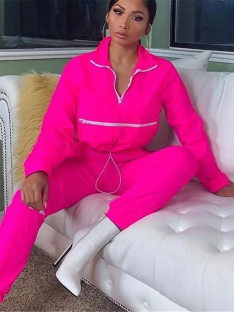 

Women's Suits 2022 New Polyester Zip Top and Drawstring Pockets Small Foot Pants 2 Piece Set Free Shipping