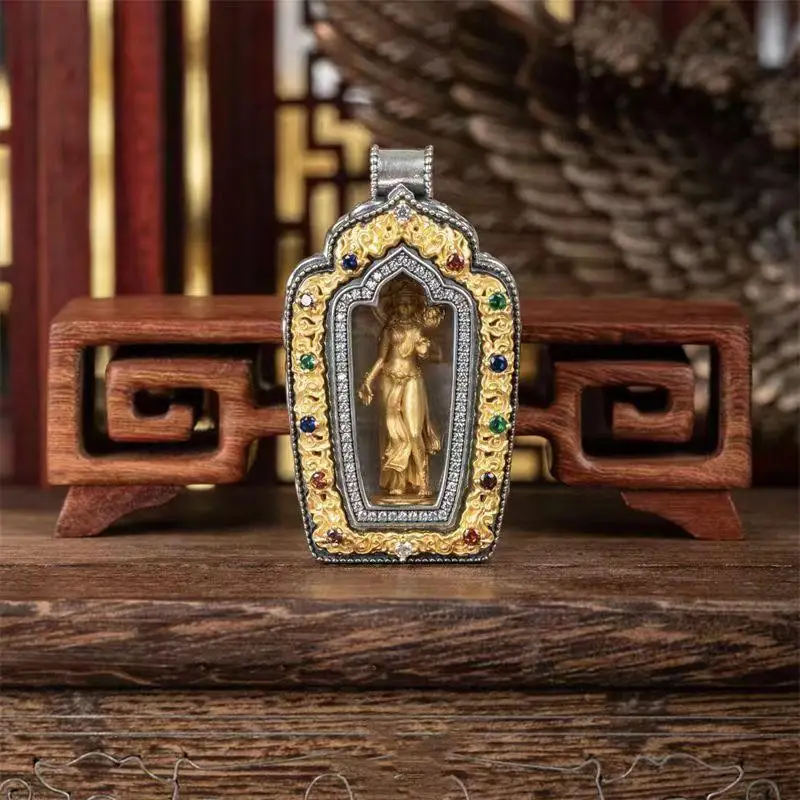 

Handmade Lotus Hand Guanyin Pendant Gold Gawu Box Pendant Guardian